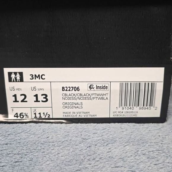 Adidas 3MC Black White Sneakers Mens 12 or Womens 13